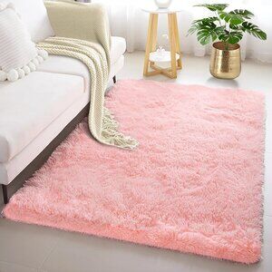 NEW Large Pink Fluffy Shag Rugs for Bedroom Girls,4x6 Machine Washable